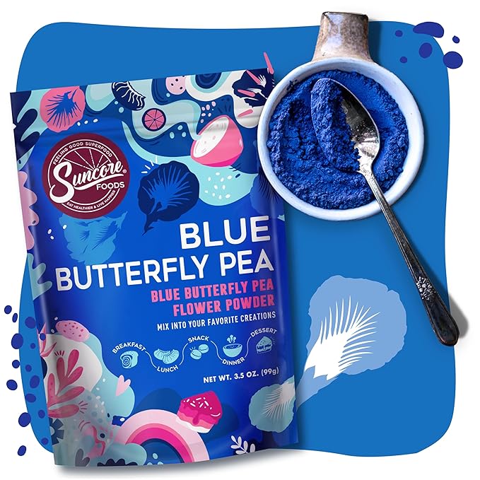 Suncore Foods Blue Butterfly Pea Powder, Blue Food Coloring Powder, Gluten-Free, Non-GMO, 3.5oz (1
