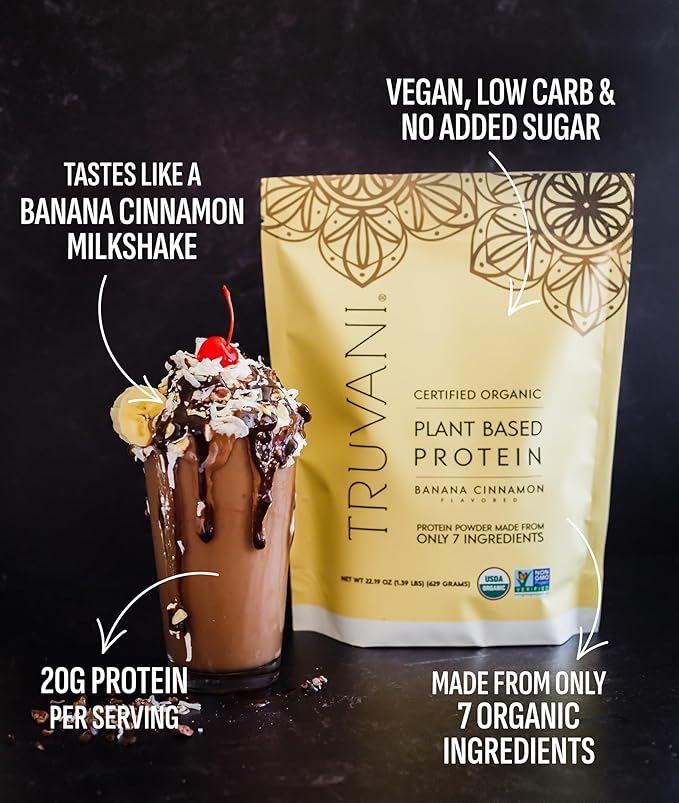 Truvani Vegan Pea Protein Powder | Banana Cinnamon | 20g Organic Plant Based Protein | 1 Serving |