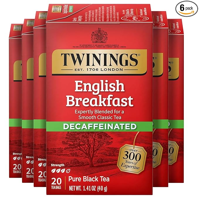 Twinings Decaffeinated English Breakfast Individually Wrapped Bags, 20 Count (Pack of 6)