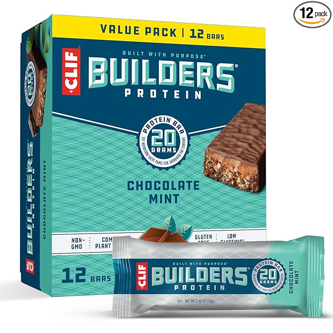 CLIF BUILDERS Protein Bars - Chocolate Mint Flavor - 20g Plant Based Protein - Gluten Free