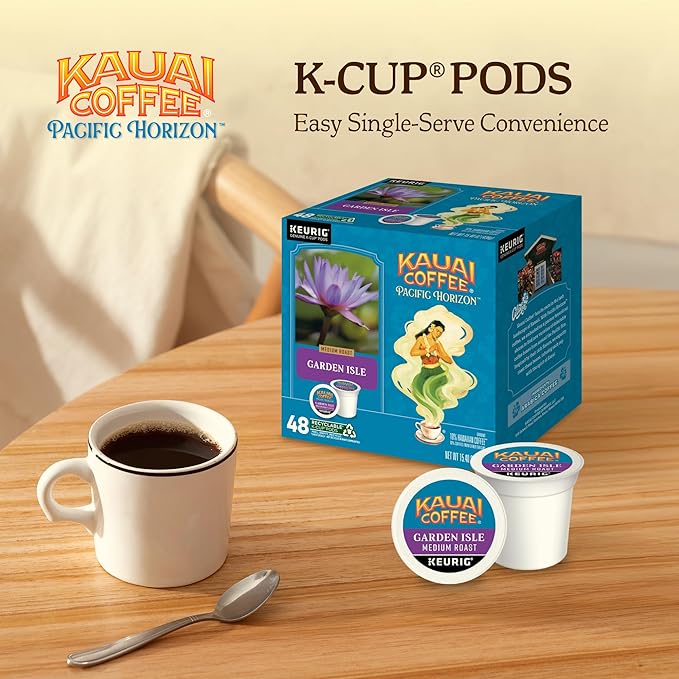 Kauai Coffee K-Cup Pods for Keurig Brewers – Arabica Coffee, 10% Hawaiian – Medium Roast, Bright