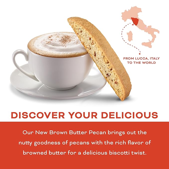 Nonni's Brown Butter Pecan Biscotti, Nutty Pecan Cookie with Rich Browned Butter Flavor, 8