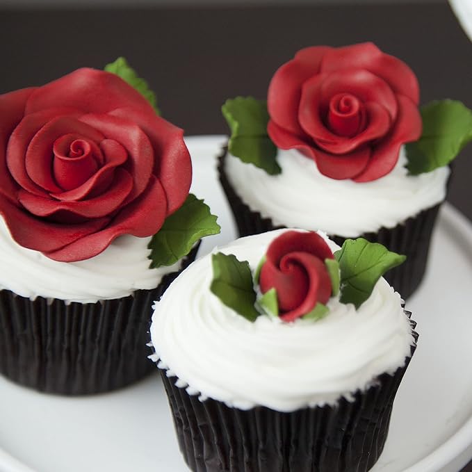 Global Sugar Art Exquisite Rose & Leaf Sugar Cake Flowers Tray Deep Red, Unwired by Chef Alan