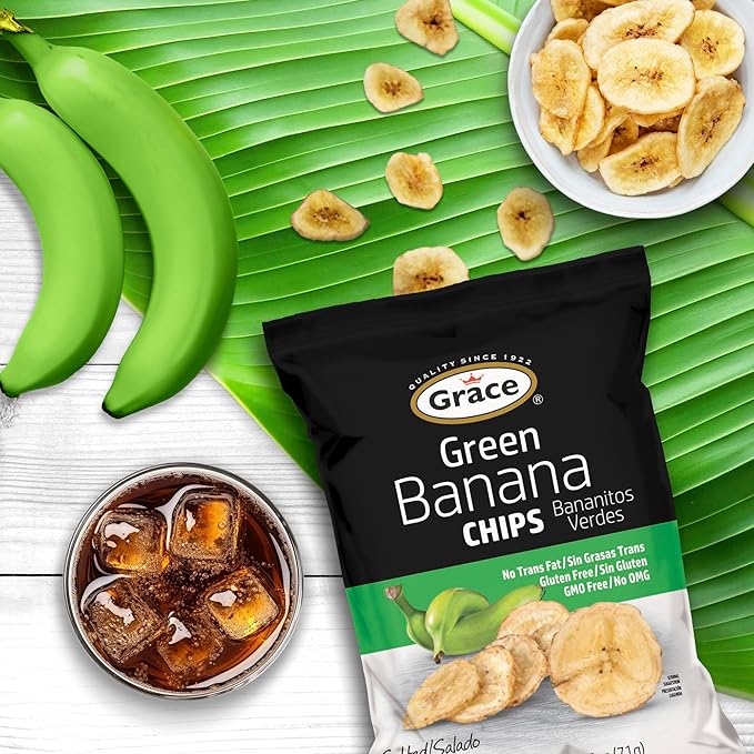 Grace Green Banana Chips 2.5oz - 6 Pack Plantain Chips Individual Bags - Jamaican Gluten Free
