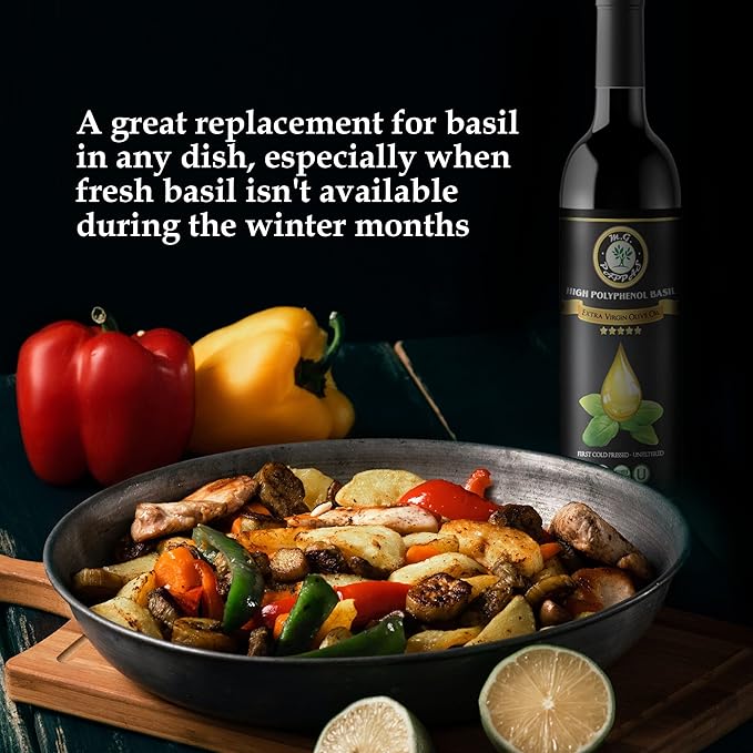 M.G. PAPPAS High Polyphenol Rich Basil Infused Olive Oil - Extra Virgin Olive Oil - Over 500mg/kg