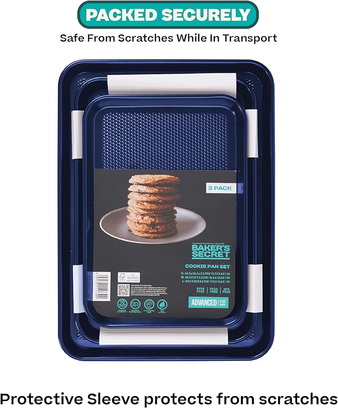 Baker's Secret Baking Sheets Non Stick, 3x Cookie Sheets for Oven, Diamond Texture Premium Air