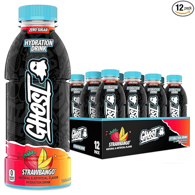 GHOST Hydration Drink, Strawbango - RTD Sports Drink with Electrolytes, Natural Vitamins & Minerals
