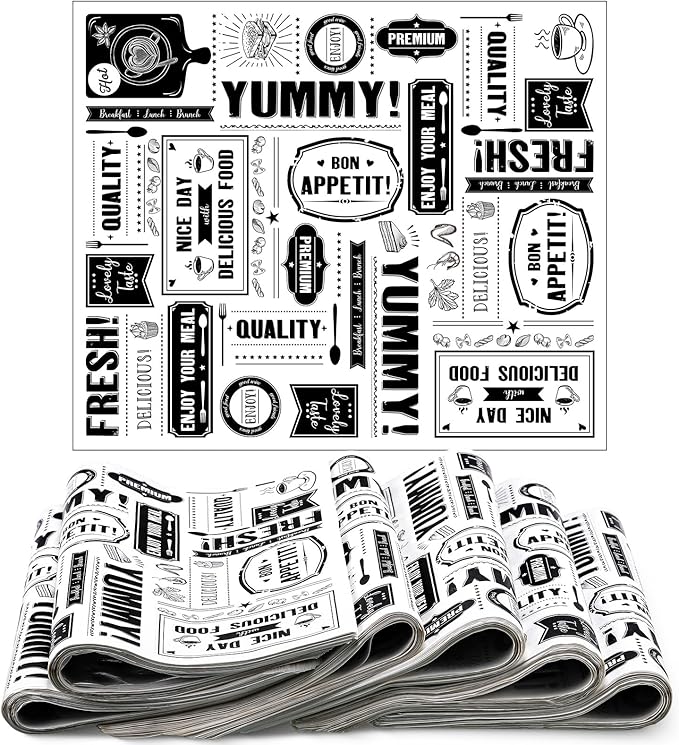 Seajan 13x15.8 Inch Newsprint Wax Paper Sheets Newspaper Theme Food Basket Liners Grease Resistant