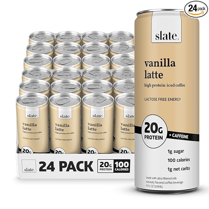Slate Milk - High Protein Iced Coffee - Vanilla Latte - 175mg Caffeine, Lactose Free Energy - 20g