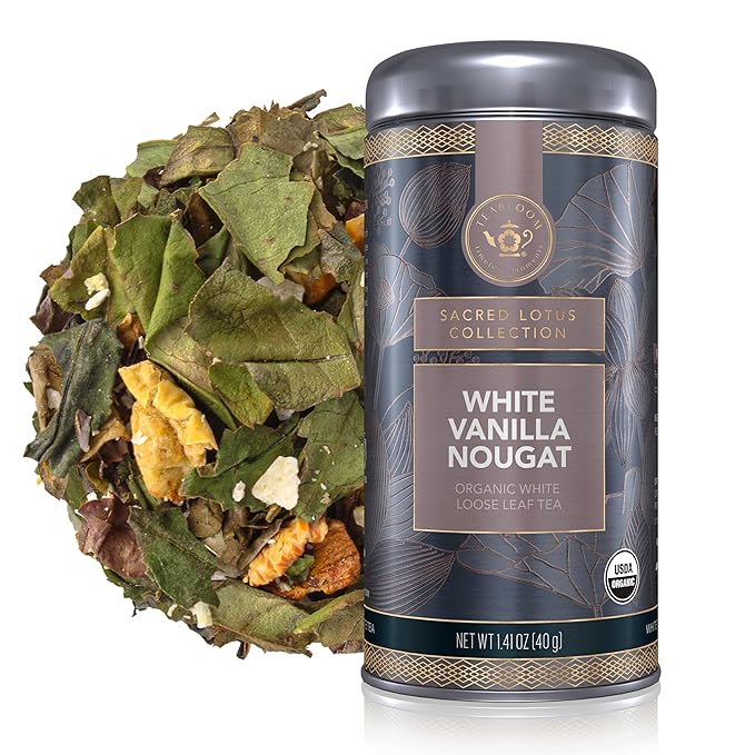 Teabloom Organic White Tea, White Vanilla Nougat Loose Leaf Tea, Sweet and Satisfying with Vanilla