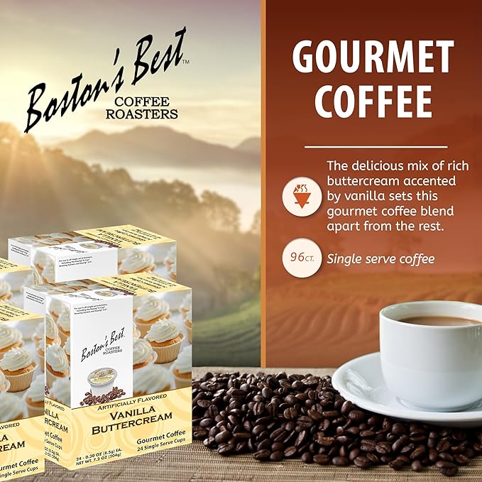Boston’s Best - Vanilla Buttercream Flavored Delicious Gourmet Coffee Compatible with Keurig Coffee
