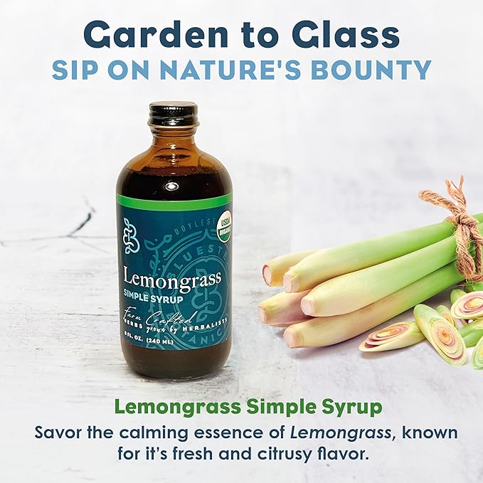 Bluestem Botanicals Organic Lemongrass Simple Syrup, 8 oz, Cocktail and Mocktail Mixer for Drinks