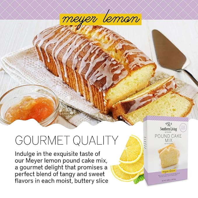 Southern Living Meyer Lemon Pound Cake Mix, Gourmet, Moist, Buttery Flavor with Easy Glaze, Perfect