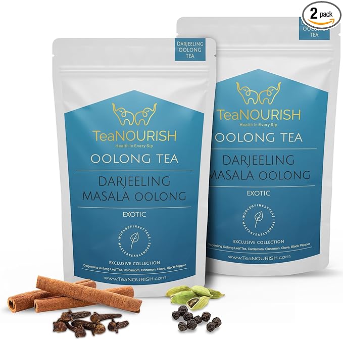 TeaNOURISH Darjeeling Masala Oolong Tea | Darjeeling Loose Leaves | Blended with Cardamom
