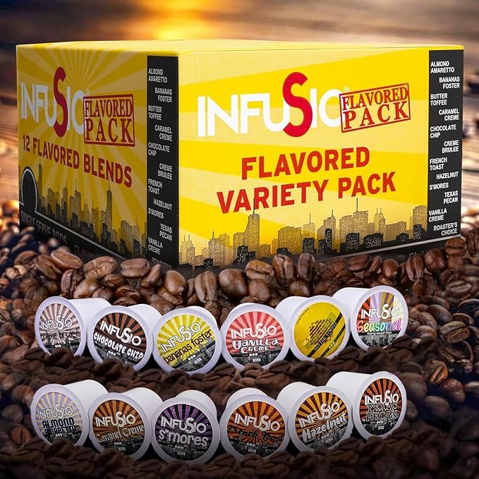 InfuSio Flavored Coffee Pods Variety Pack – 48 Count, 12 Gourmet Medium Roast Dessert-Inspired