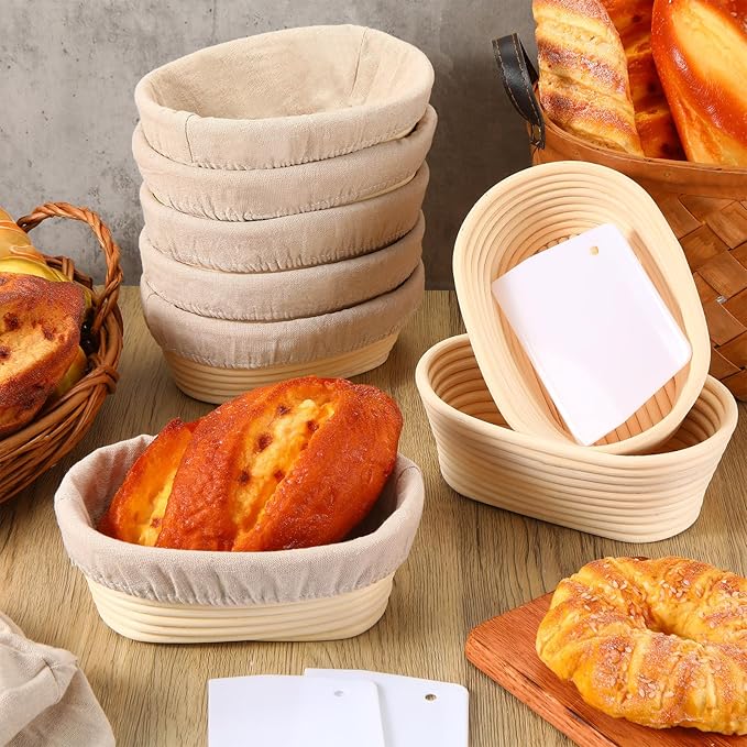 Gejoy Oval Banneton Bread Proofing Basket Set of 8, Sourdough Bread Baking Bowl Kit with Cloth