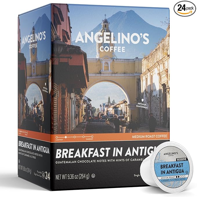 Angelino's Coffee Breakfast in Antigua Coffee Pods - Breakfast Blend Coffee K Cups Compatible