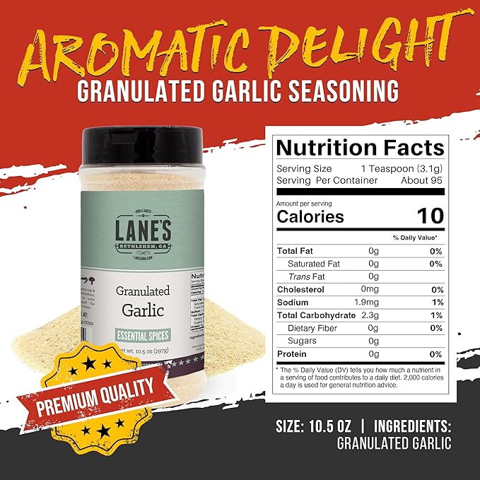 Lane's Granulated Garlic, All-Natural Granulated Garlic Powder, Perfect for Sauces and Dry Rubs