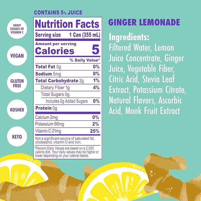 Swoon Ginger Lemonade - Sugar Free Lemonade, Low Carb, Keto & Paleo-Friendly, Gluten-Free - Zero