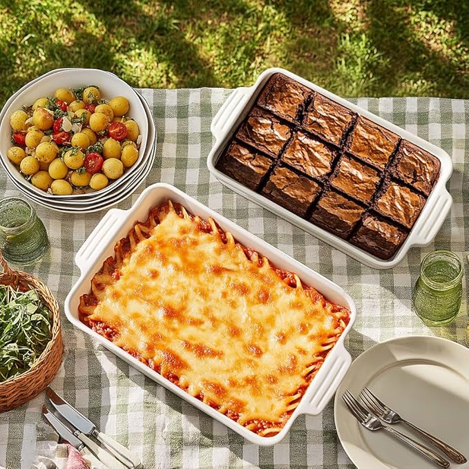 Ceramic Baking Dish Set, 3-Piece Casserole Dishes for Oven, Rectangular Baking Pans, Deep Lasagna
