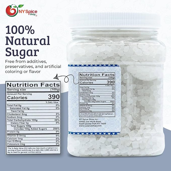 NY SPICE SHOP Rock Crystal Sugar ??1.7 Pound (27.2 Ounce) Jar Candy Crystals ??Sugar Rocks Whole