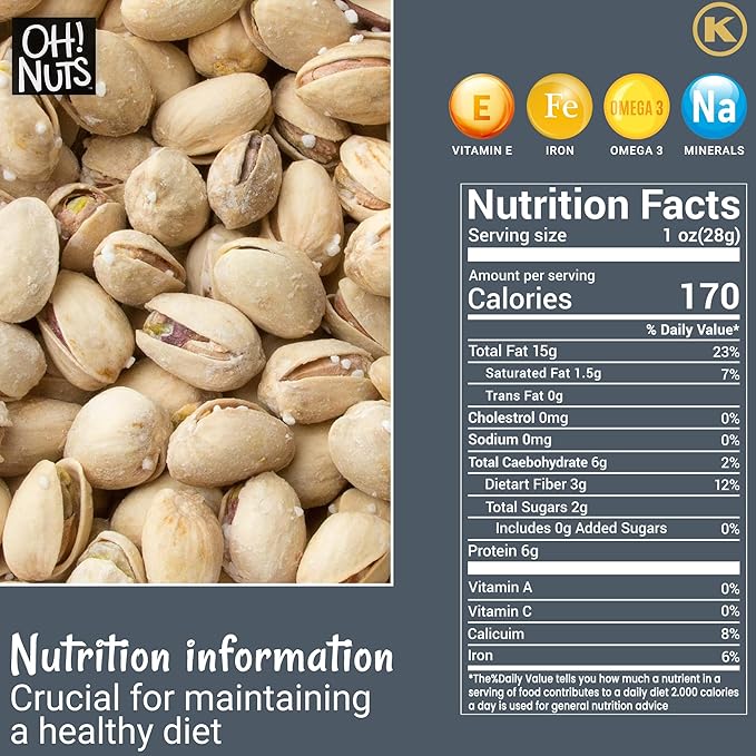 Oh! Nuts Pistachios Iranian Style - Roasted Lightly Salted - 1 lb - Shelled Whole Nuts - Packed in