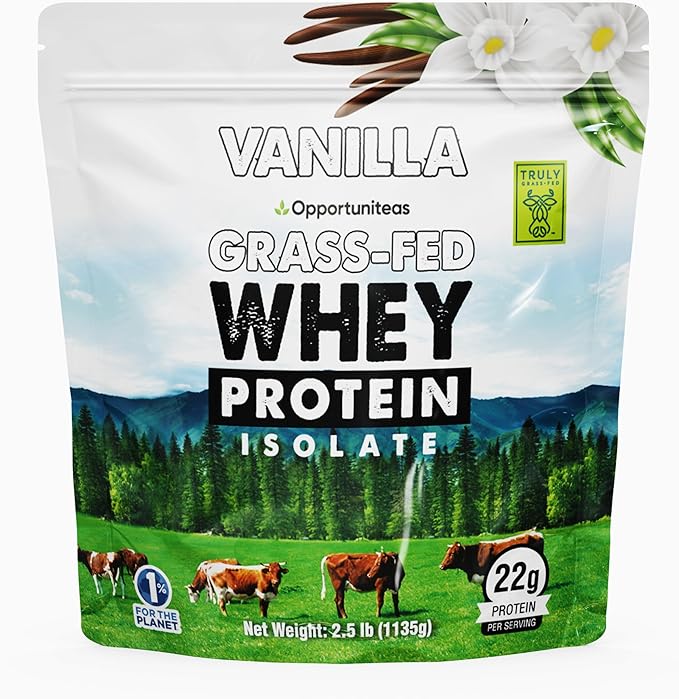 Opportuniteas Grass Fed Vanilla Whey Protein Isolate Powder - 22g Protein Powder Without Artificial