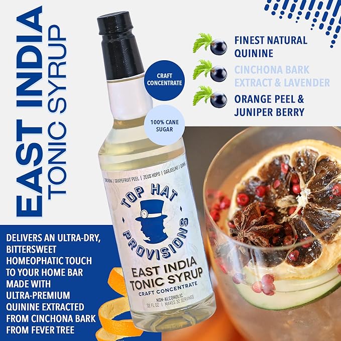 Top Hat East India Craft Concentrated Quinine Tonic Drink Syrup - 5x Natural Quinine Wellness Tonic