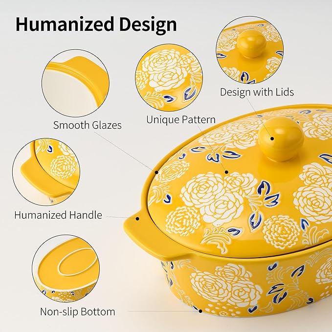 Ceramic Casserole Dish With Lid, Casserole Dishes for Oven, Baking Dish Lasagna Pans For Cooking