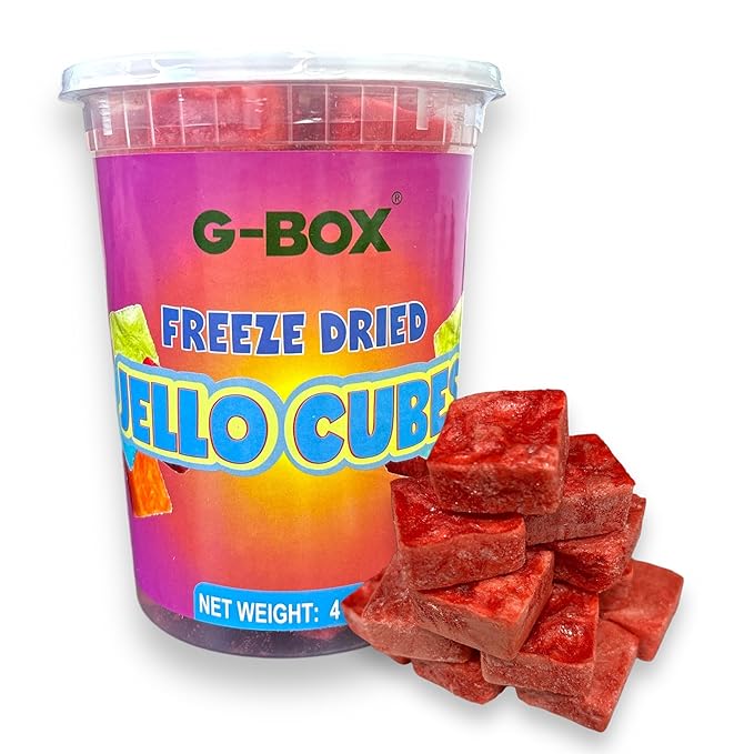G-Box Freeze-Dried Cherry Jello Cubes - 4 oz | USA-Made Freeze Dried Jelly Candy | Freeze Dried