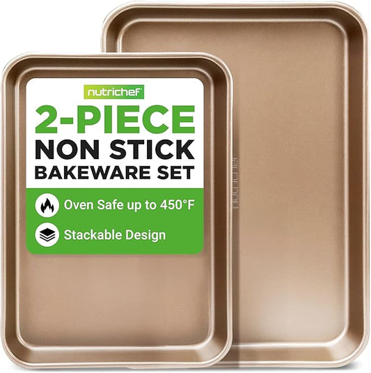 NutriChef Non Toxic Baking Pan, Medium and Large Cookie Sheets, Premium Nonstick Carbon Steel