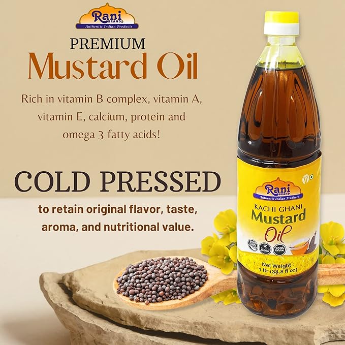 Rani Mustard Oil (Kachi Ghani) 67.6 Ounce (2 Liter) Pack of 2, NON-GMO | Gluten Free | Vegan | 100%