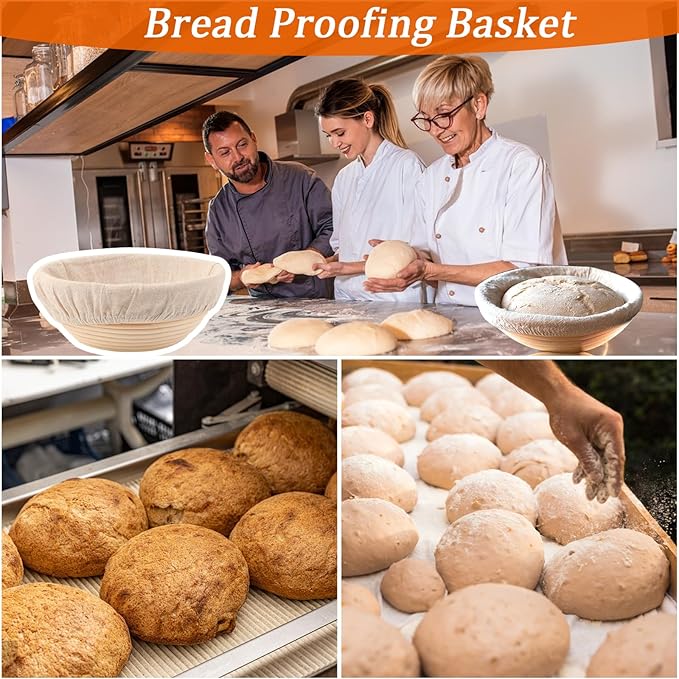 9 inch Round Banneton Bread Proofing Basket Sourdough Bread Baking Supplies Set of 5 Sourdough