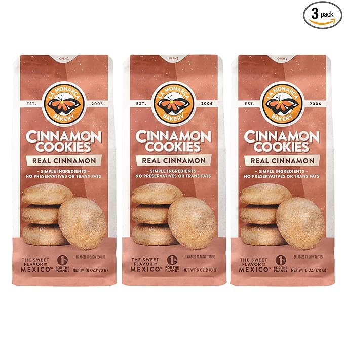 Cinnamon Cookies, 6 Ounce (Pack of 3), Mexican Shortbread Cookies Lightly Dusted with Cinnamon and