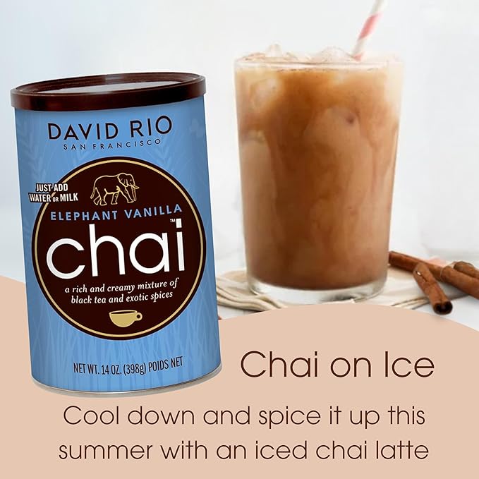 Elephant Vanilla Chai Tea Latte Mix, 64 Oz, Black Tea, Organic Spices, Dairy Free, Serve Hot or