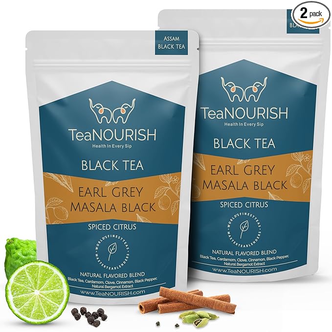 TeaNOURISH Earl Grey Masala Black Tea | Spiced Citrus | Assam Loose Leaves | Blended with Indian