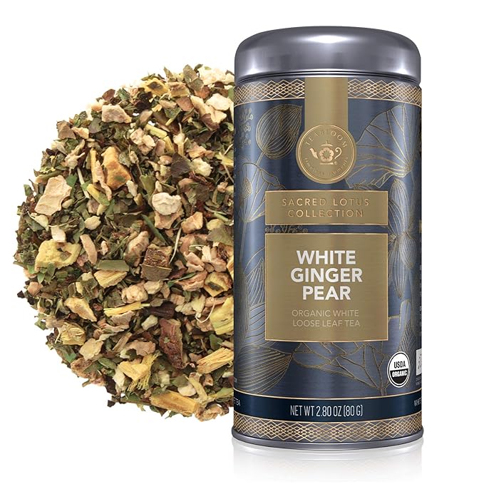 Teabloom Organic White Tea, White Ginger Pear Loose Leaf Tea, Distinctive and Delicate White Tea