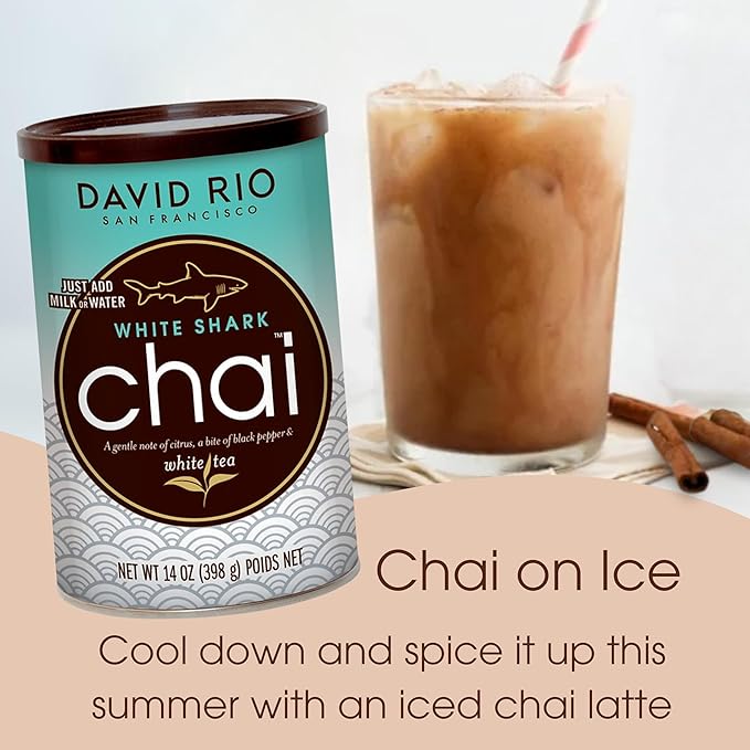 White Shark Chai Tea Latte Mix, 14 Oz, White Tea, Organic Spices, Dairy Free, Serve Hot or Cold