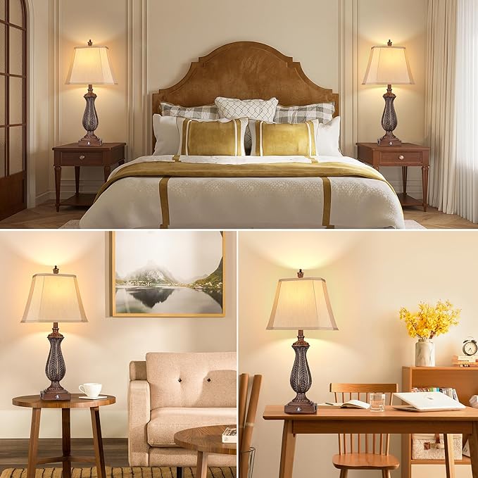 3-Way Dimmable Table Lamps for Bedrooms Set of 2, 30" H Touch Lamps for Living Room with USB &