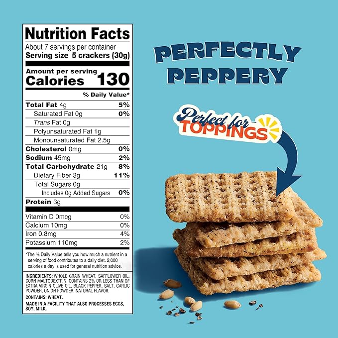 Back to Nature - Cracked Black Pepper Whole Wheat Crackers - Non-GMO, Made with Whole Grain Wheat &