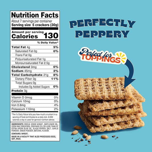 Back to Nature - Cracked Black Pepper Whole Wheat Crackers - Non-GMO, Made with Whole Grain Wheat &