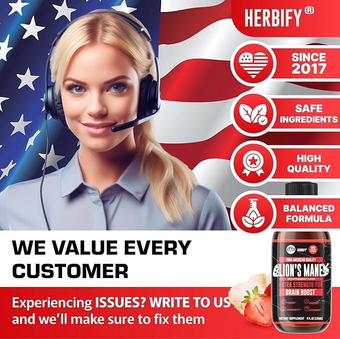 HERBIFY Lions Mane Supplement - Daily Mushroom Supplement for Memory, Focus & Clarity - Brain