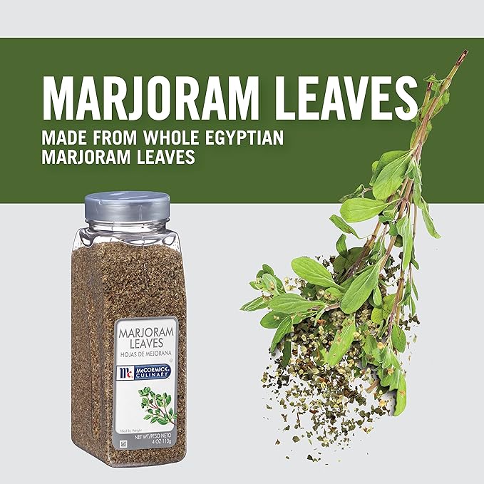 McCormick Culinary Marjoram Leaves, 4 oz - One 4 Ounce Container of Marjoram Spice for a Bitter