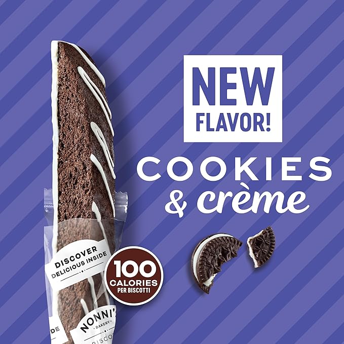 Nonni's Cookies & Crème Biscotti, Rich Dark Cocoa Cookie with Vanilla Icing, 8 Individually Wrapped
