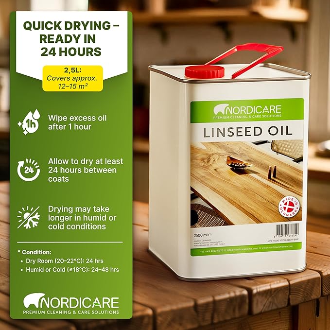 Nordicare 100% Pure & Natural Linseed Oil - Food-Safe for Wood Furniture - Enhances Original Wood