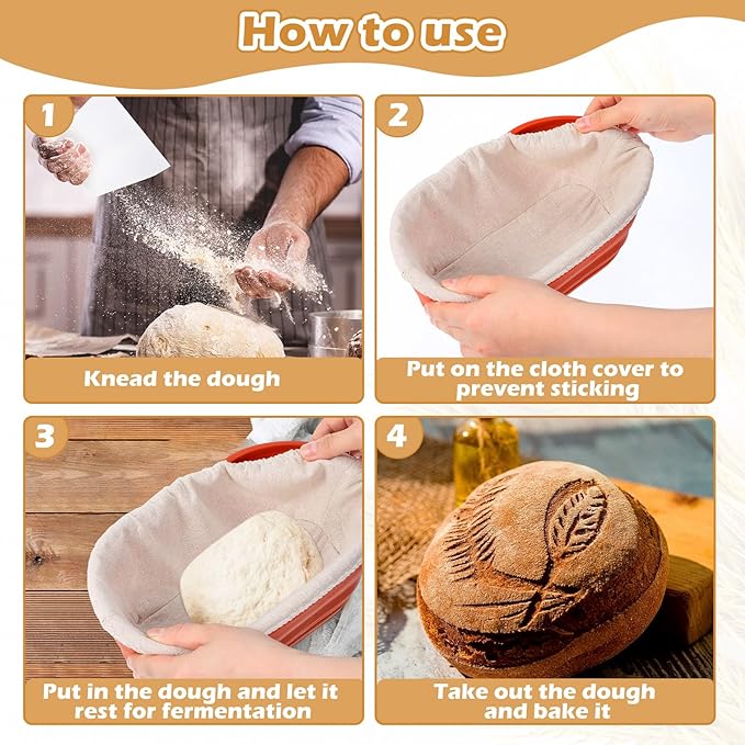 Nuogo 4 Pack Oval Bread Proofing Basket Silicone 10 Inch Collapsible Sourdough Bread Baking