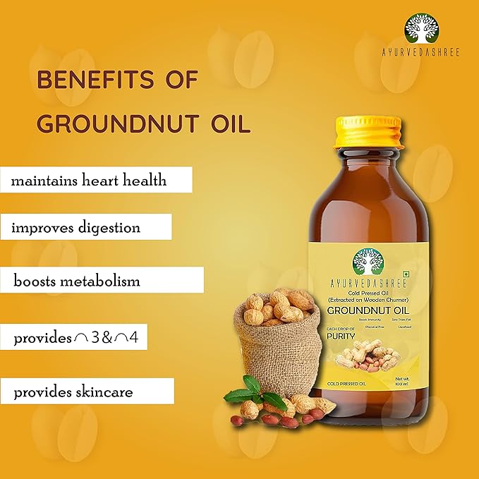 AYUREVDASHREE Cold Pressed Peanut Oil 3.38 fl oz. | Perfect for Deep Frying, High Heat Cooking