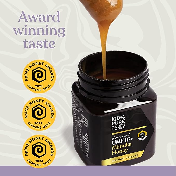 100% Pure New Zealand Honey - Certified UMF 15+ (MGO 512+) Raw Manuka Honey, 8.8 Ounce (250g) (Pack
