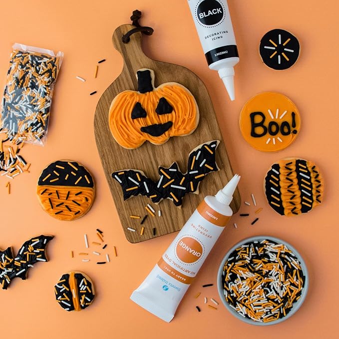 Sweets Indeed Dye-Free Halloween Frosting & Sprinkles Set ??8.22 oz | 2 Frosting Tubes (Orange &