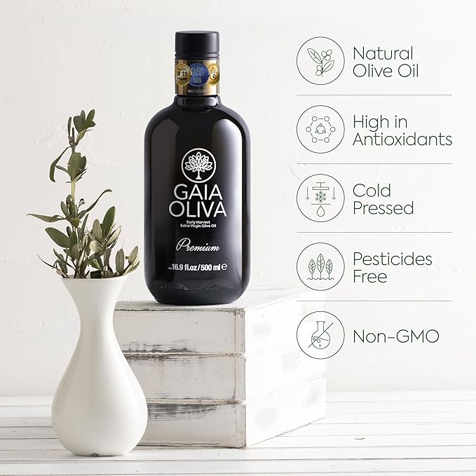 Gaia Oliva Cold Press Extra Virgin Olive Oil, Early Harvest Fruity Flavor Fresh Premium Olive Oil